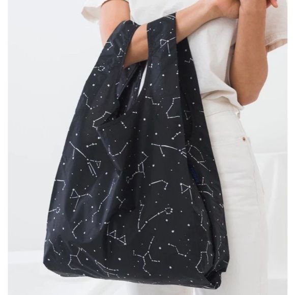BAGGU Standard Reusable Nylon Shopping Bag Grocery Tote Black Constellation - Picture 4 of 6
